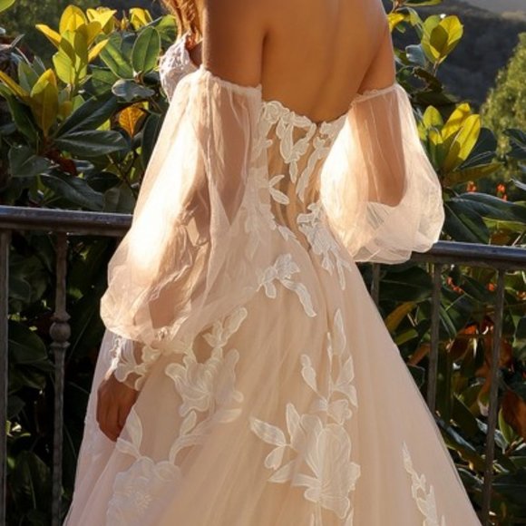 NEW LONG FORMA WEDDING BALL GOWN W/ LACE DETAILS & REMOVABLE SLEEVES AC JE990L - Picture 9 of 10